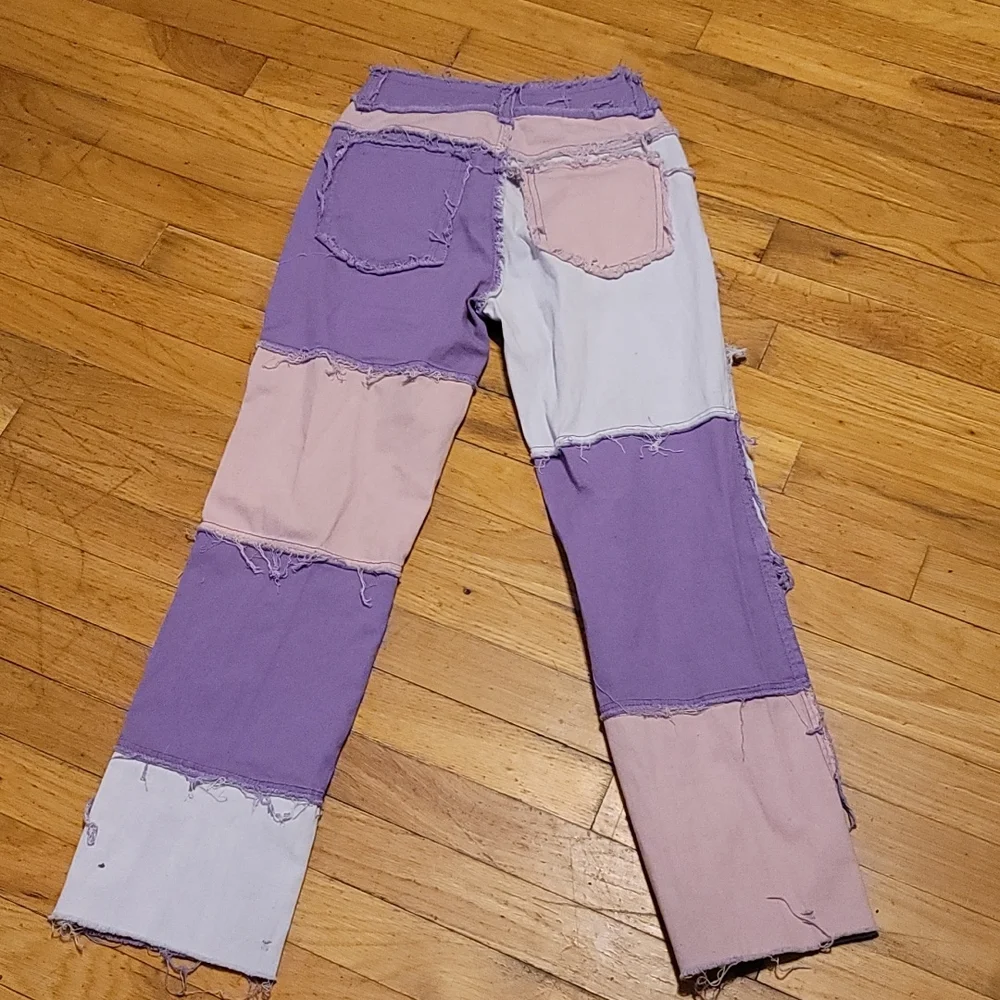 Frayed Pink Purple pacthwork jeans sz xs - Picture 8 of 11